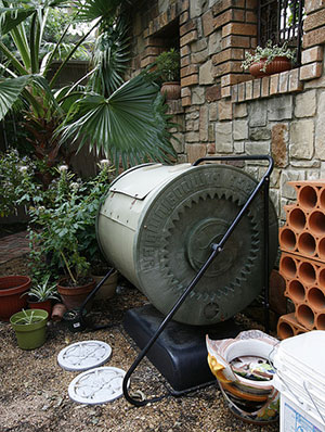 A rotating compost barrel