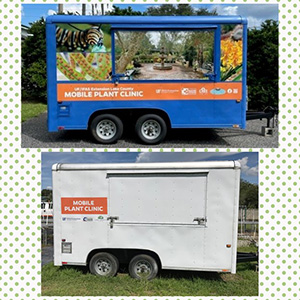 The after and before photos of the mobile plant clinic, which is a small trailer