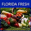 Photo of different fresh produce like broccoli, carrots, and mangos, with the words Florida Fresh