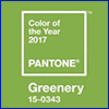 A light green square with a hint of yellow stating color of the year 2017, Pantone, Greenery, 15-0343